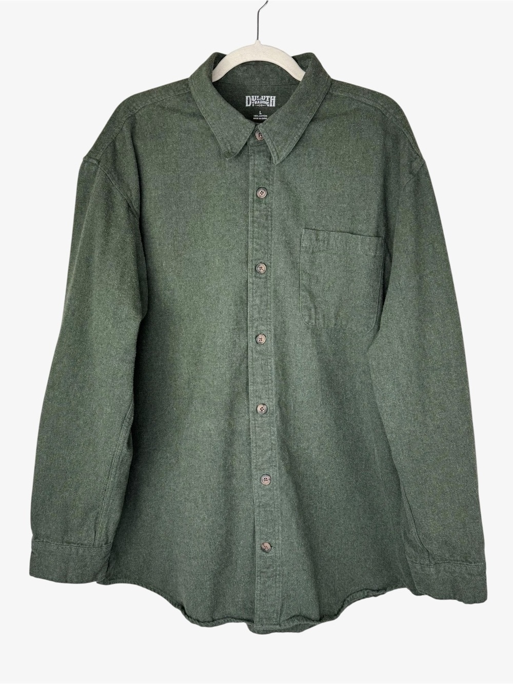 Duluth Trading Co Men's Olive Green Free Swingin' Flannel Shirt L Heavyweight
